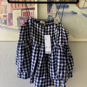 UO Navy and White Gingham Babydoll Tank Top